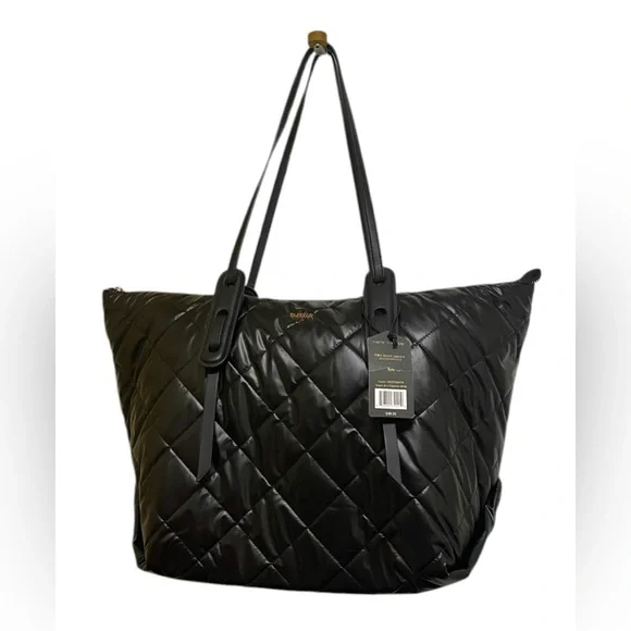 TUTILO QUILTED GRID TOTE BAG WATERPROOF SOFT HIGH CAPACITY WOMENS BLACK COLOR - Picture 2 of 12